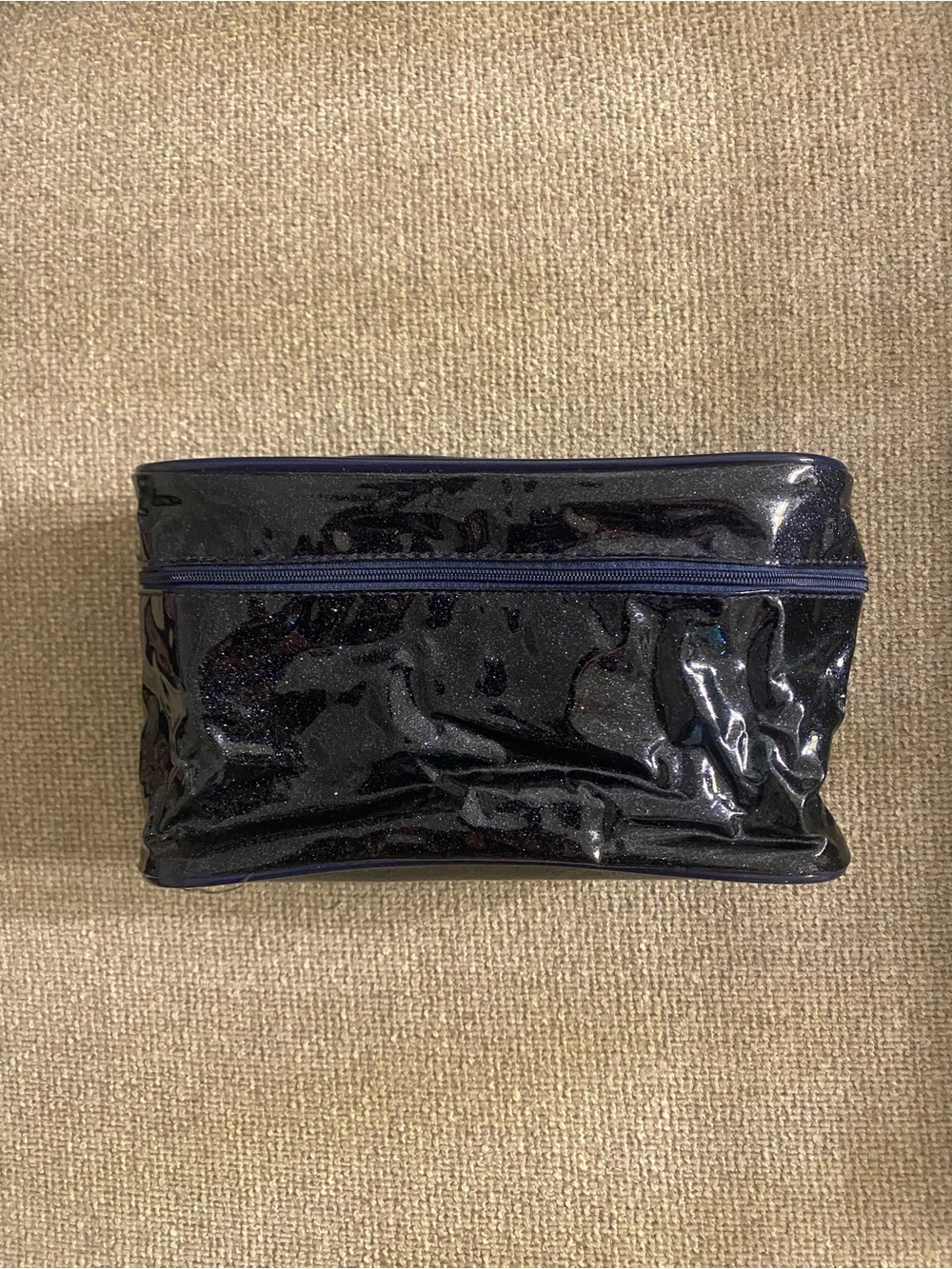 Navy Glitter Cosmetic Bag with Zipper